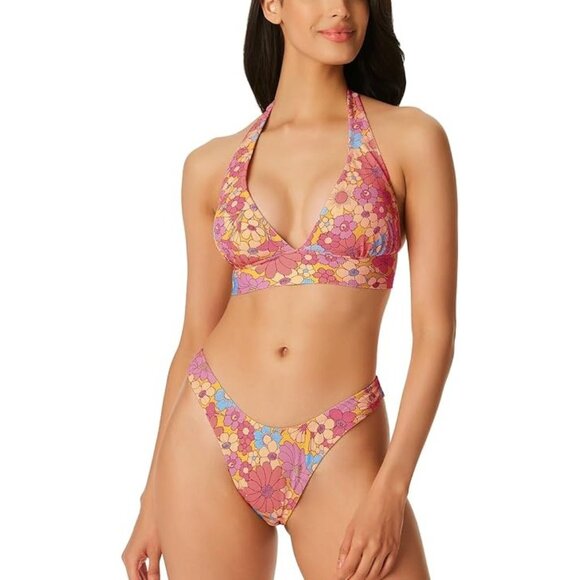 Jessica Simpson Women's Rendevous Halter Swimsuit Mix & Match Print Pink Size S - Picture 1 of 5